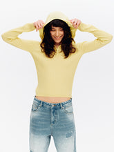 Hooded Half-Zip Ribbed Slim Fit Sweater yellow