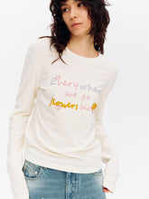 Lyocell Floral Embroidery Crewneck Long-Sleeve Top Brown