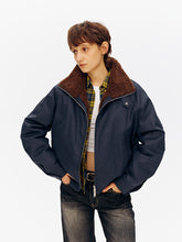 Stand Collar Patchwork Shearling Heavyweight Parka Puffer navy