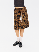Leopard Print Tweed A-Line Elastic Waist Skirt brown leopard