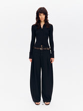 Mid-Rise Multi-Button Curved Hem Dress Pants Black