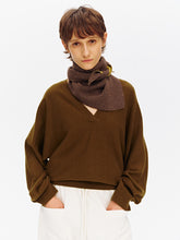 Wool Blend V-Neck Batwing Sleeve Pullover green