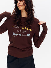 Lyocell Floral Embroidery Crewneck Long-Sleeve Top Off-White