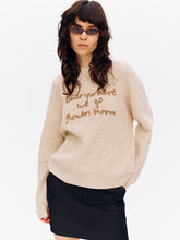 Wool Blend Embroidered Crewneck Chunky Knit Pullover light apricot