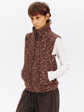 Wool Blend Snowflake Texture Stand Collar Tweed Vest brown