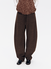 Wool Blend Textured Hem Flare Fleece-Lined Sweatpants camel