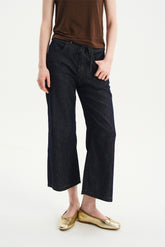 Lightweight Drawstring Straight-Flare Cropped Jeans Raw Denim