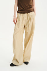 Mid-Low Rise Pleated Drawstring Pants Light Apricot