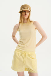 Elastic-Waist Lace-Trim Shorts Yellow