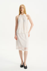 Lightweight Lace-Trim Elastic-Waist Midi Skirt White