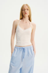 Lace-Trim Halter Camisole Ivory