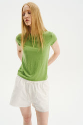 Elastic-Waist Lace-Trim Shorts White