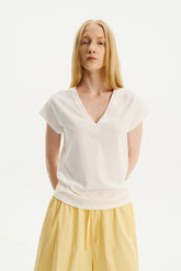 Textured Snowy Cotton-Hemp V-Neck T-Shirt White