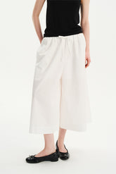 Cool-Touch Drawstring Wide-Leg Culotte Pants White