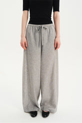 Textured Check Drawstring Wide-Leg Pants Black White Check