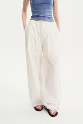 Mid-Low Rise Pleated Drawstring Pants White
