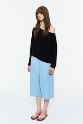 Asymmetric Off-Shoulder Relaxed Knit Top Black
