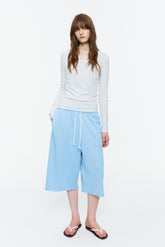 Lightweight Wide U-Neck Fitted Long-Sleeve Tee Light Blue