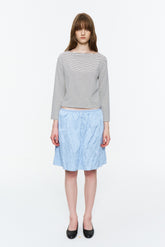 Boat-Neck Striped Bracelet-Sleeve Top Blue and White Stripe