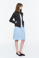 Cropped Stand-Collar Moto Jacket Dark Gray