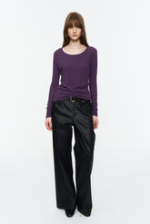 Lightweight Wide U-Neck Fitted Long-Sleeve Tee Purple