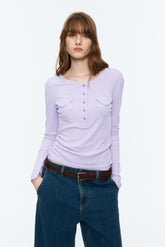 Patch-Pocket Henley Long-Sleeve Tee Light Lilac