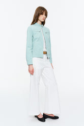 Cropped Stand-Collar Moto Jacket Spring Green