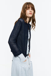 Paper-Yarn Bracelet-Sleeve Cardigan Deep Blue