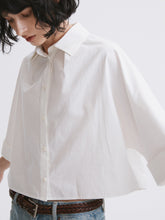 Skin-Friendly Mugwort Cotton Cropped Relaxed 5-Sleeve Shirt White