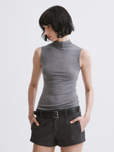 Mock Neck Knit Tank Top Gray