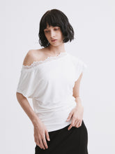 Off-Shoulder Lace Trim T-Shirt White