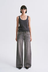 Mid-Low Rise Classic Vintage Hand-Distressed Grey Straight Leg Jeans Grey