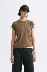 Linen-Cotton Rolled Sleeve T-Shirt, Slightly Loose Fit Army Green