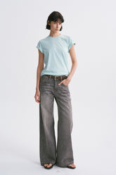Linen-Cotton Rolled Sleeve T-Shirt, Slightly Loose Fit Light Green