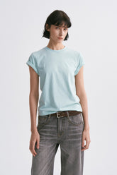 Linen-Cotton Rolled Sleeve T-Shirt, Slightly Loose Fit Light Green