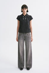 Cropped Peter Pan Collar Short-sleeve Shirt Black