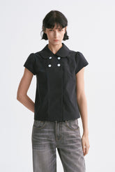 Cropped Peter Pan Collar Short-sleeve Shirt Black