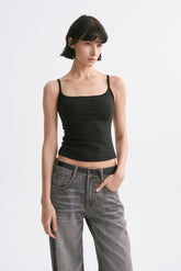 Deep U-Neck Thin Strap Padded Camisole Black