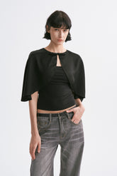 Satin Cropped Capelet Black