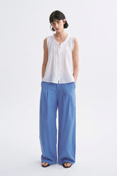 Mid-rise Linen Casual Pants Greyish Blue