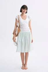Classic Intricate Mid-rise Sheer Chiffon Pleated A-line Skirt Light Green