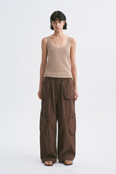 Mid-Rise Drawstring Cargo Pants with Pockets Dark Brown