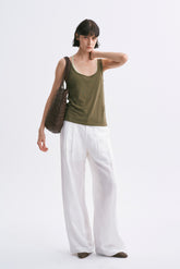 Mid-rise Linen Casual Pants White