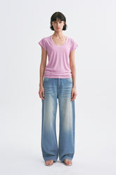 Deep U-Neck Loose Dolman Sleeve T-Shirt Mauve