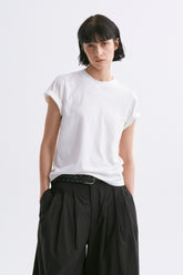 Linen-Cotton Rolled Sleeve T-Shirt, Slightly Loose Fit White