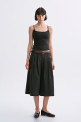 Mid-rise Tucked Wide-leg Pure Cotton Capri Pants Black
