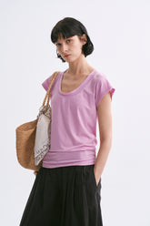 Deep U-Neck Loose Dolman Sleeve T-Shirt Mauve
