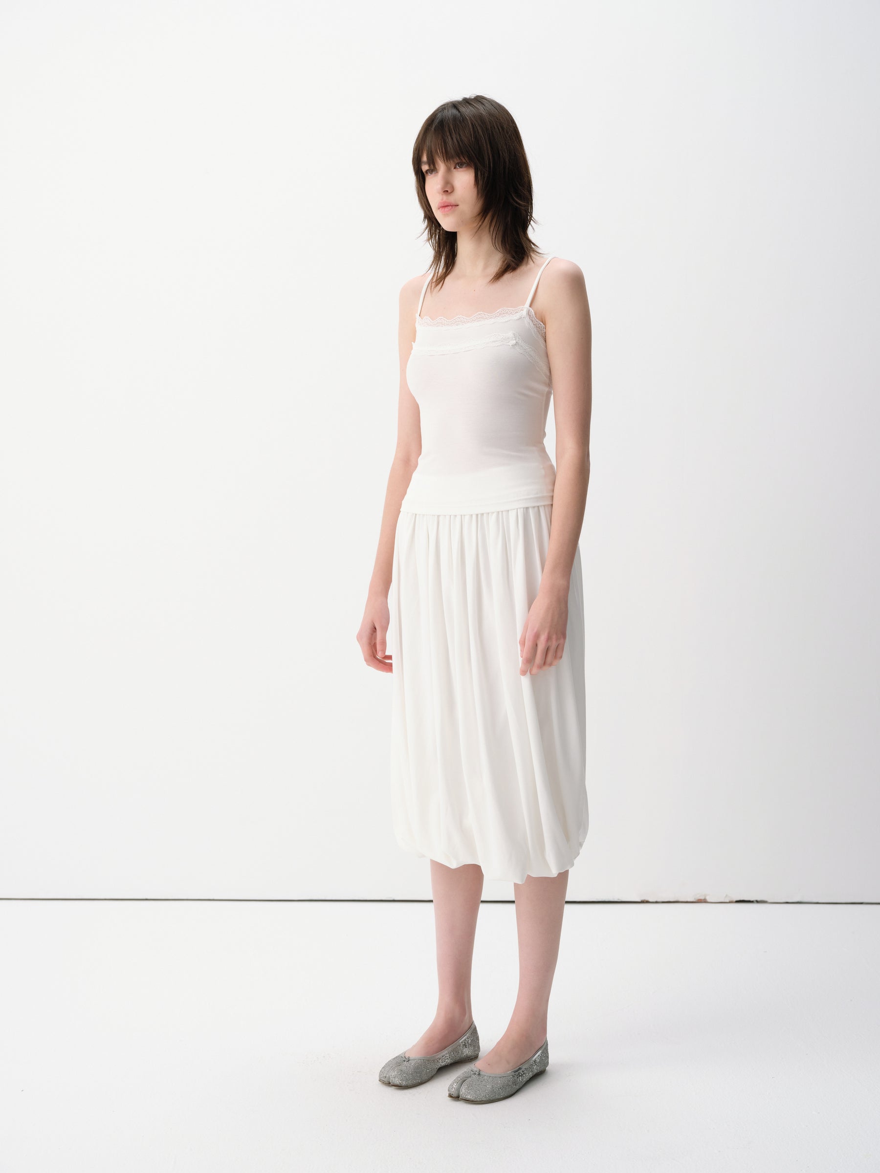 Lace Trim Adjustable Spaghetti Stretch Camisole White