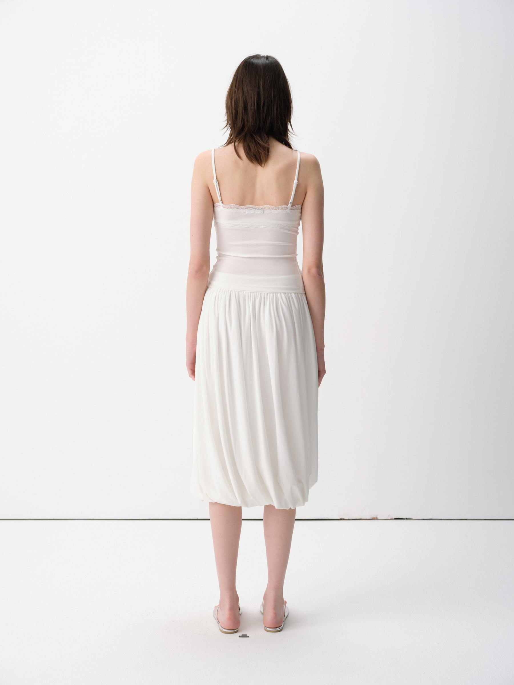 Low-Rise Twisted Pleat Boucle Midi Skirt White