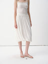 Low-Rise Twisted Pleat Boucle Midi Skirt White